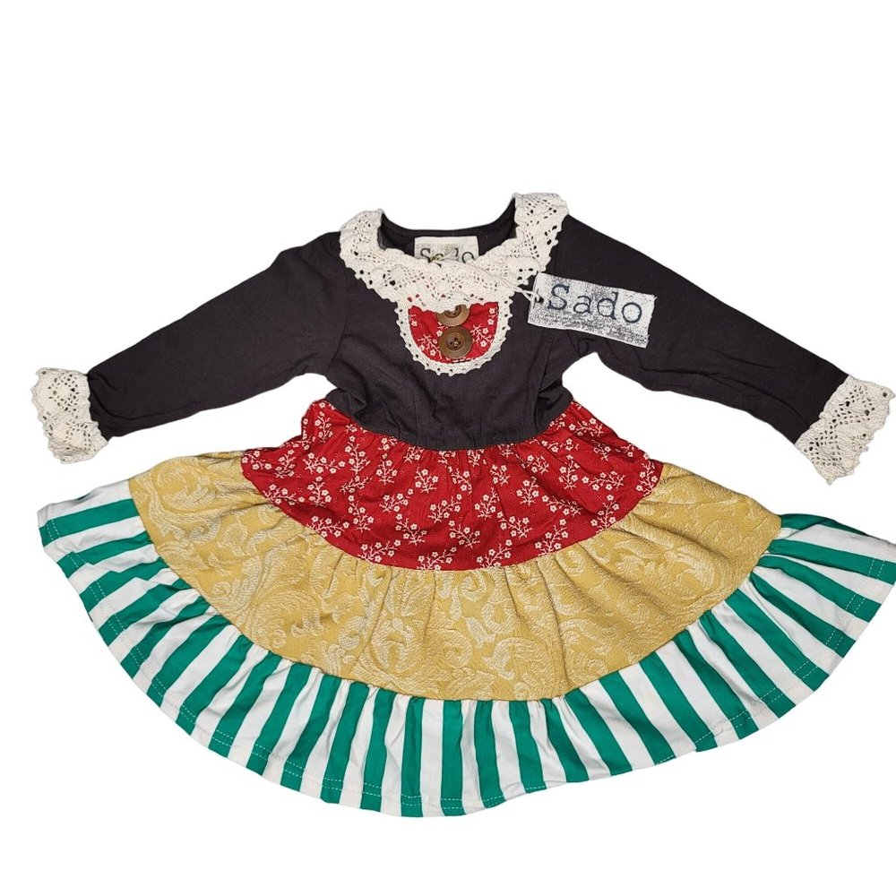 Sabo NWT boho smocked holiday family photo long sleeve dress green red size 18m